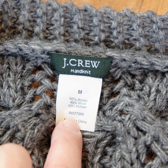 J. Crew Chunky Cable Fisherman Handknit Cardigan Wool Blend Women Sz M - Picture 6 of 8